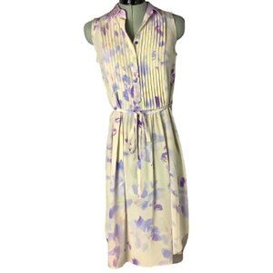 NWT Rebecca Taylor Hawaiian Silk Dress Floral Cream Purple Sleeveless Size 0